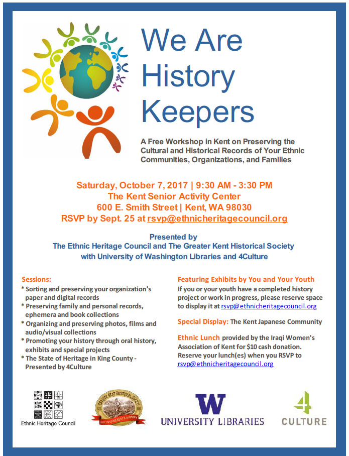 We Are History Keepers - A Free Workshop in Kent on Preserving the Cultural and Historical Records of Your Ethnic Communities, Organizations, and Families